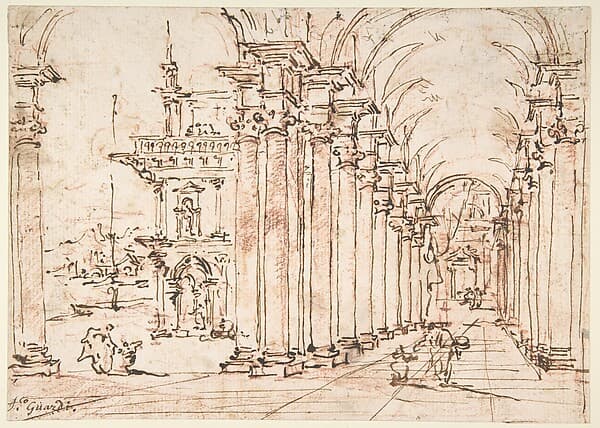 Architectural Capriccio: Vaulted Colonnade of a Palace