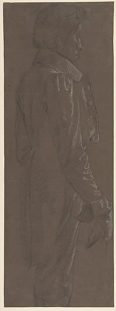 Standing Gentleman, three-quarter length profile facing right