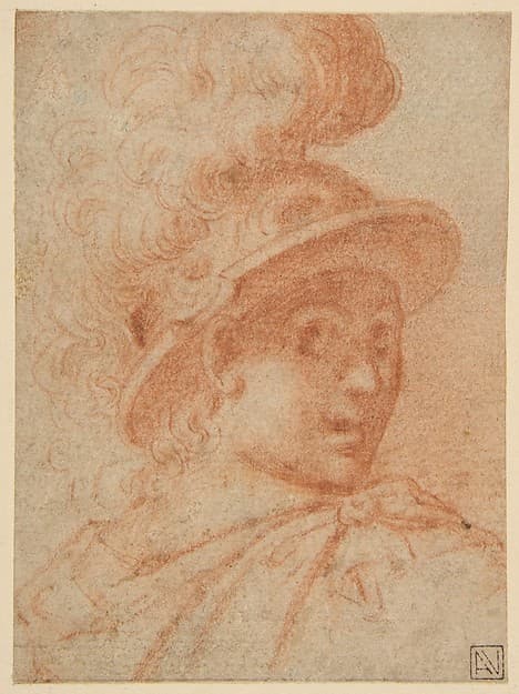 Bust of a Warrior Wearing a Plumed Helmet, Looking Toward Spectator Over His Right Shoulder (recto); Sketch of a Leg (verso)