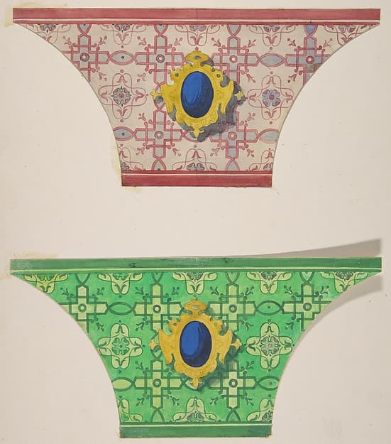 Two designs for the painted decoration of ceiling coves with cartouches