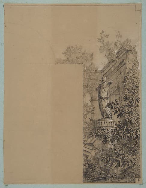 Design for mural decoration surrounding a door: landscape with classical ruins