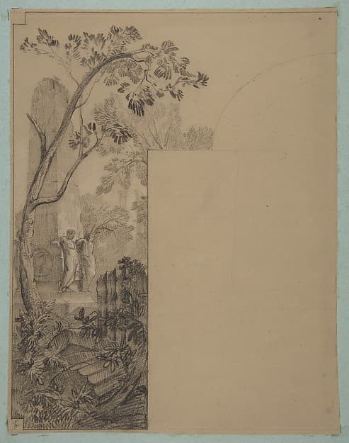 Design for mural decoration surrounding a door: landscape with classical ruins