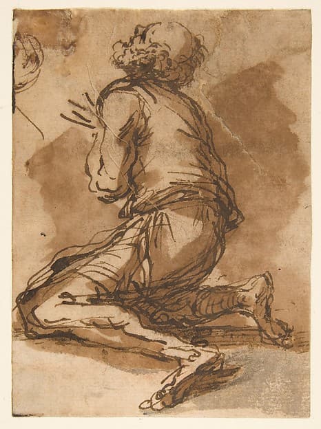 Old Man Kneeling Facing Upper Left