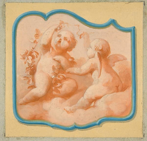 Two putti on clouds