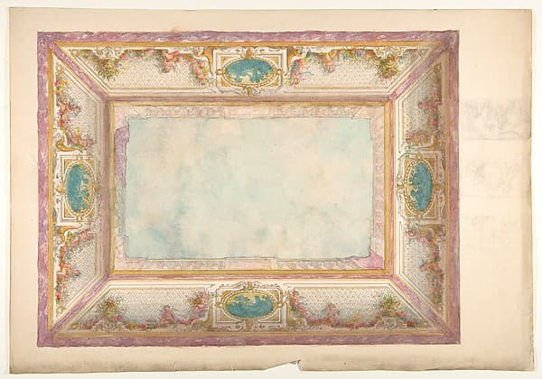 Design for a ceiling with trompe l'oeil balustrade and putti