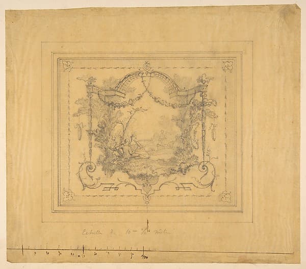 Design for a panel painted with a pastoral scene and rococco motifs