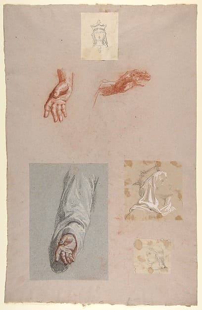 a. Hands of Saint Remi (lower register); b. Head of Saint Clotilde (upper register); c. Head of Saint Clotilde (lower register); d. Head of an Angel (upper register); e. Hand and Sleeve of Saint Remi