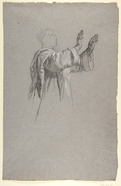 Cleric with Raised Arms (lower register?; study for wall paintings in the Chapel of Saint Remi, Sainte-Clotilde, Paris, 1858)