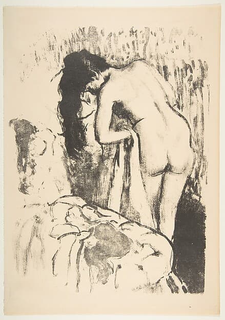 Nude Woman Standing, Drying Herself