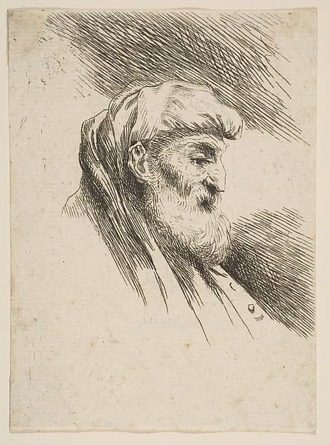 Head of an old bearded man facing right, from the series of 'Small Heads in Oriental Headdress'