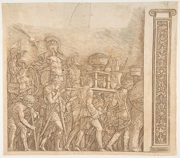 Triumph of Caesar: soldiers carrying trophies (pilaster at right)