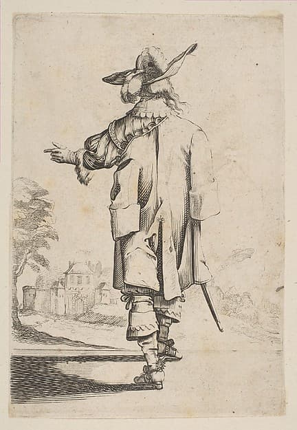 Gentleman Seen from the Back Pointing towards a Chateau