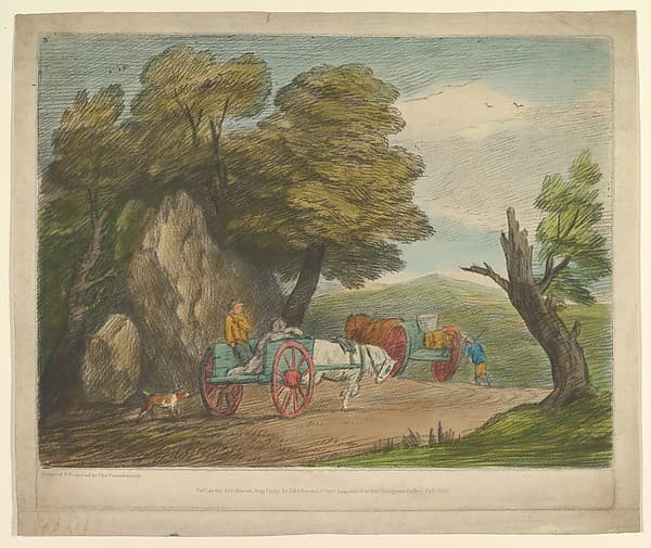 Wooded Landscape with Two Country Carts and Figures