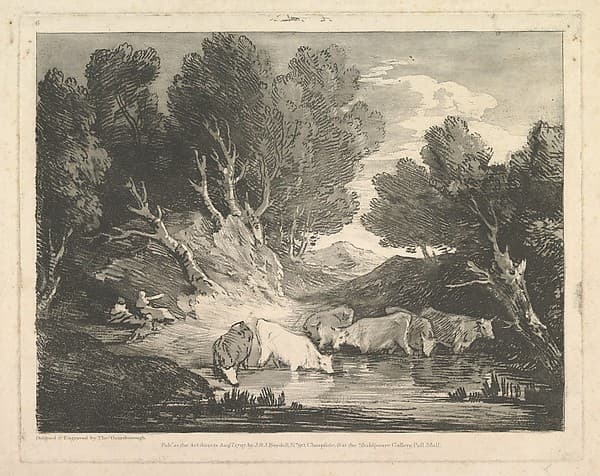 Wooded Landscape with Figures and Cows at a Watering Place (The Watering Place)