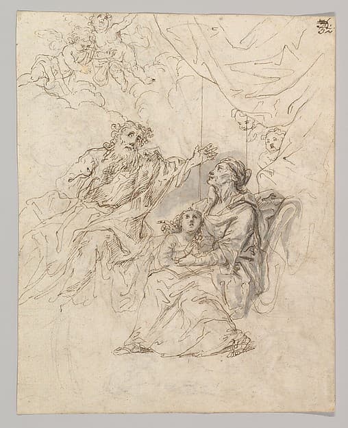 The Holy Family; verso: Moses striking water from a rock