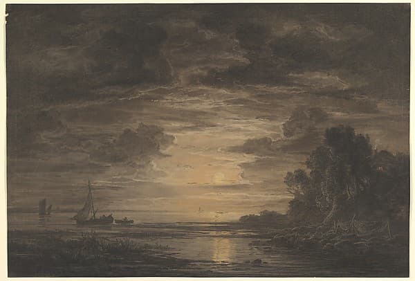 The River Elbe Downstream of Hamburg by Moonlight