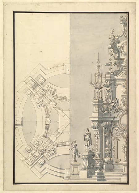 Half Ground Plan and Half Elevation for a Catafalque for Duke Francesco of Parma (1694-1727)
