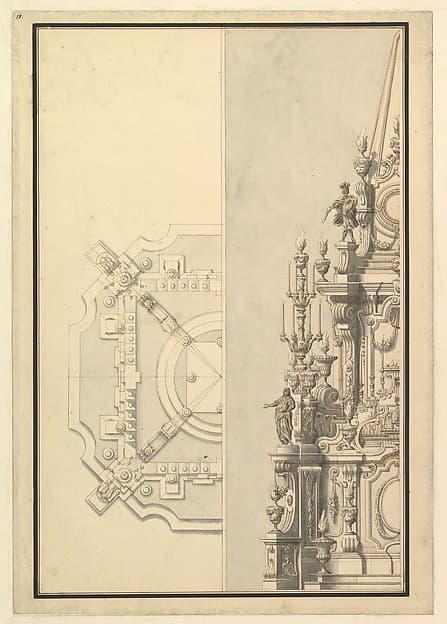 Half Plan and Half Elevation for a Catafalque for Margarita Louisa, Gran Duchess of Tuscany (d. 1721)