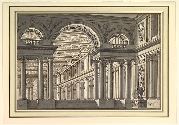 Design for a Stage Set: Classical Arcaded Gallery with Triumphal Arch Motif