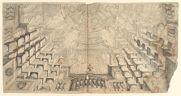 Design for a Ceiling (recto). Studies of an Arcade (verso)