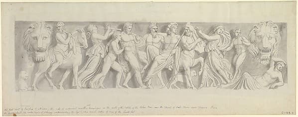 Design for a Frieze, after a Roman Sarcophagus: The First Visit of Bacchus to Ariadne