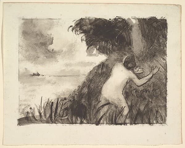 Bather Standing Among Grasses at the Shore