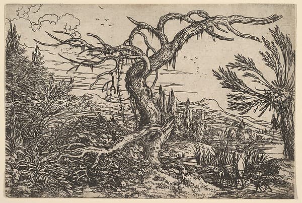 Landscape with a hunter and his dogs