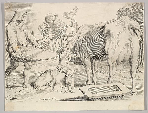 Country Scene with a Peasant, Cow and Calf