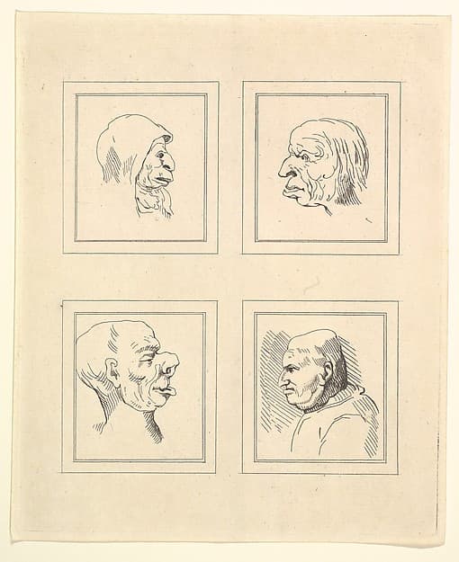 Four Heads (from Characaturas by Leonardo da Vinci, from Drawings by Wincelslaus Hollar, out of the Portland Museum)