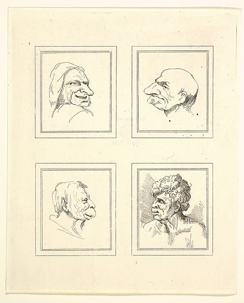 Four Heads (from Characaturas by Leonardo da Vinci, from Drawings by Wincelslaus Hollar, out of the Portland Museum)
