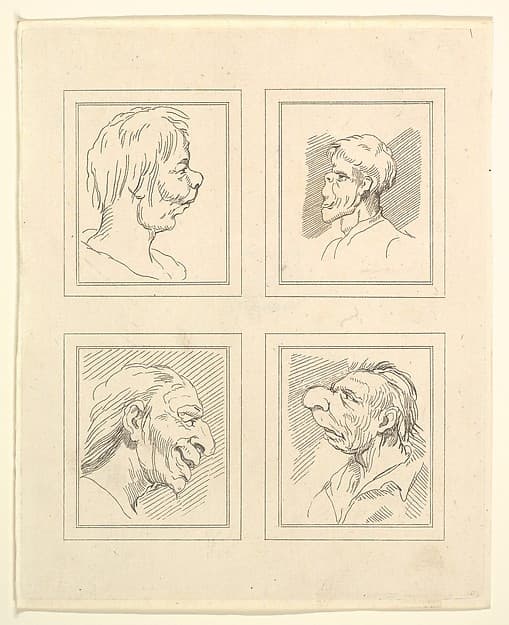 Characaturas by Leonardo da Vinci from Drawings by Wincelslaus (sic) Hollar out of the/ Portland Museum, published as the act directs Nov. 1. 1786 by/ John Clarke. N. 291 Strand, Price 15 in Boards