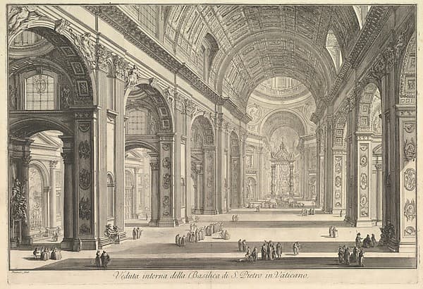 Interior view of St. Peter's Basilica in the Vatican, from "Vedute di Roma" (Roman Views)
