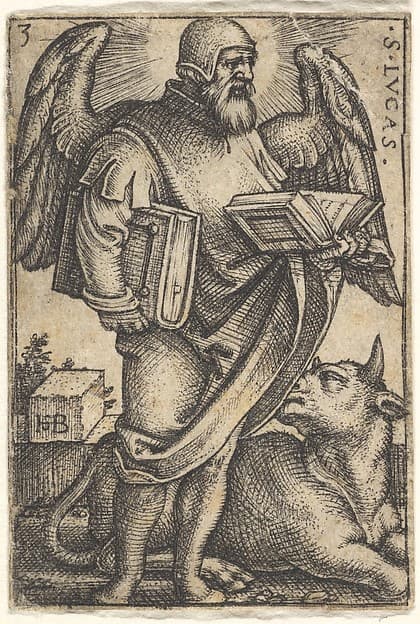 Plate 3: Saint Luke with his head turned in profile to the right, a book in each hand, a bull at his feet, from 'The four evangelists'
