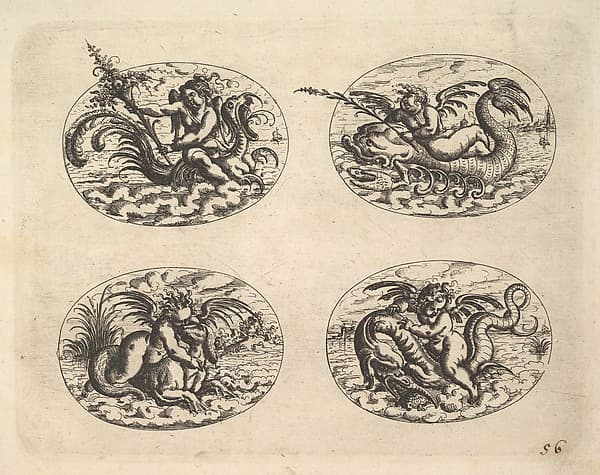 Four Ovals with Genii, plates from the Neue Grotessken Buch