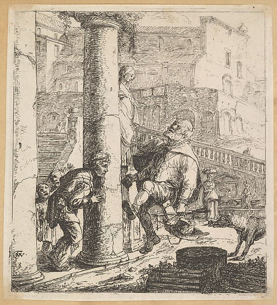 Blind Beggar Bumping A Pillar
