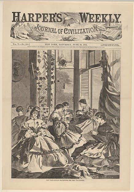The War – Making Havelocks for the Volunteers (from "Harper's Weekly," Vol. 5, no. 235, cover)