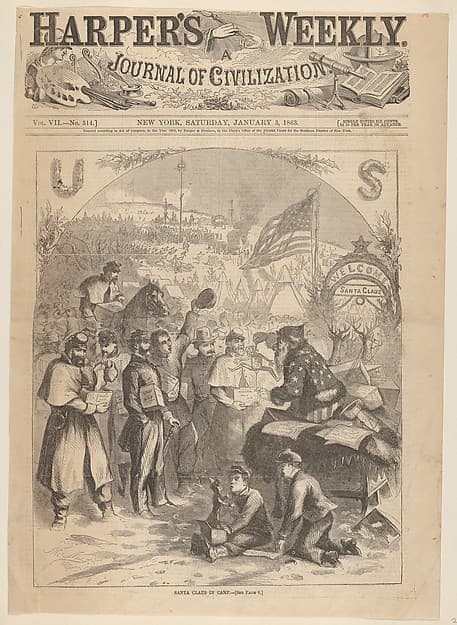 Santa Claus in Camp (from "Harper's Weekly," vol. 7, p. 1)