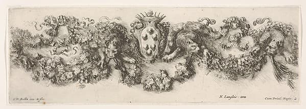 Plate 2: Design for a Frieze with Felines holding up a Garland and the Medici Coat of Arms in the Center, Plate 2 from: 'Decorative friezes and foliage' (Ornamenti di fregi e fogliami)