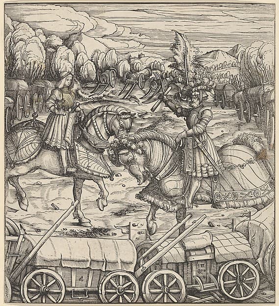 The White King Learning to Enclose a Camp with Wagons, from Der Weisskunig