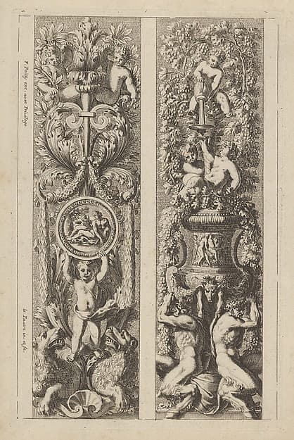 Two Designs for Panels with Candelabra Decorations, from: Montants d'ornement