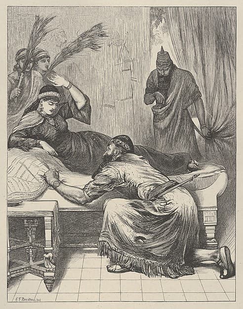 Esther Denouncing Haman, from "Dalziels' Bible Gallery"