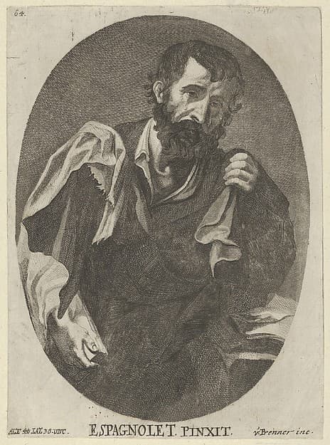 A man, possibly a scholar or philosopher, from a portfolio of reproductions of the Imperial Gallery of Paintings in Vienna; plate 64 of the series