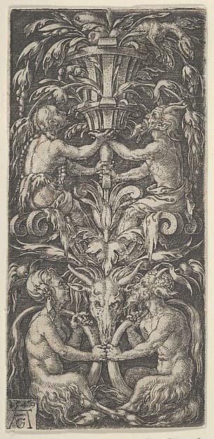 Panel with Candelabrum Containing Two Couples of Satyrs