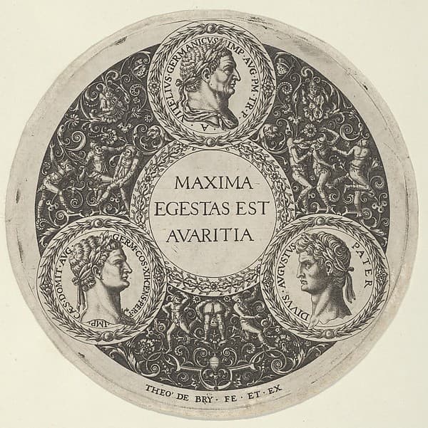 Design for a Dish with Portraits of the Roman Emperors Vetllius, Domitian, and Augustus