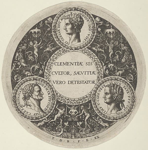 Design for a Dish with Portraits of the Roman Emperors Tiberius, Vespasian, and Titus