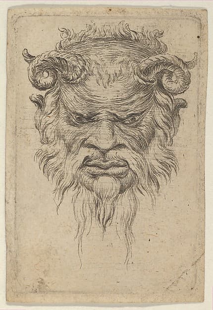 Satyr Mask with Curled Horns Looking Down, from Divers Masques