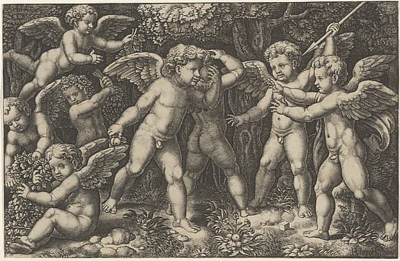 Eight putti playing
