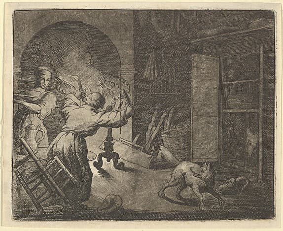 Renard Escapes with a Chicken that he Stole from a Clergyman's Table from Hendrick van Alcmar's Renard The Fox