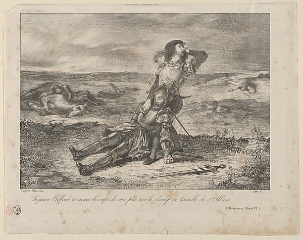 Young Clifford Finding the Body of his Father, from "L'Artiste"