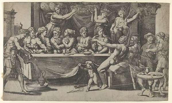 The Olympian gods at the marriage feast of Cupid and Psyche, after Raphael